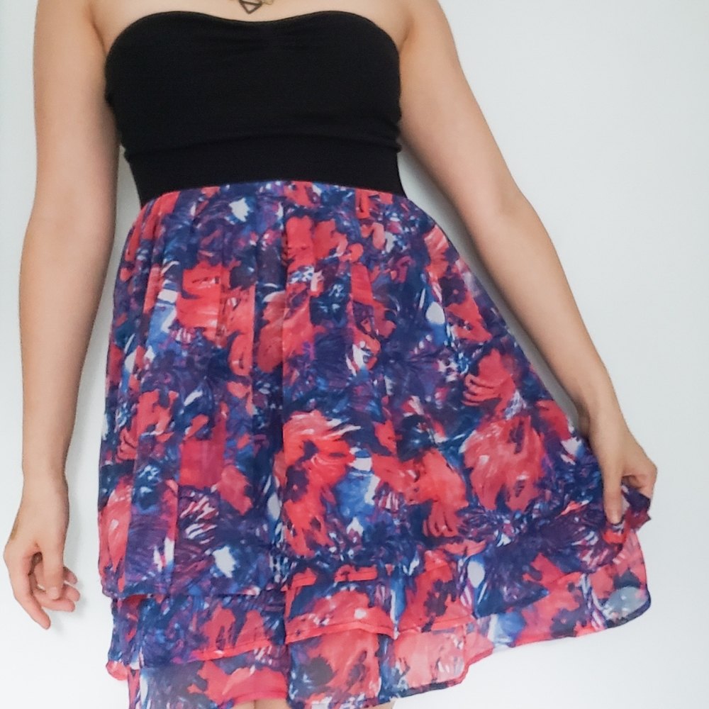 Women's Strapless Dress with Floral Print
